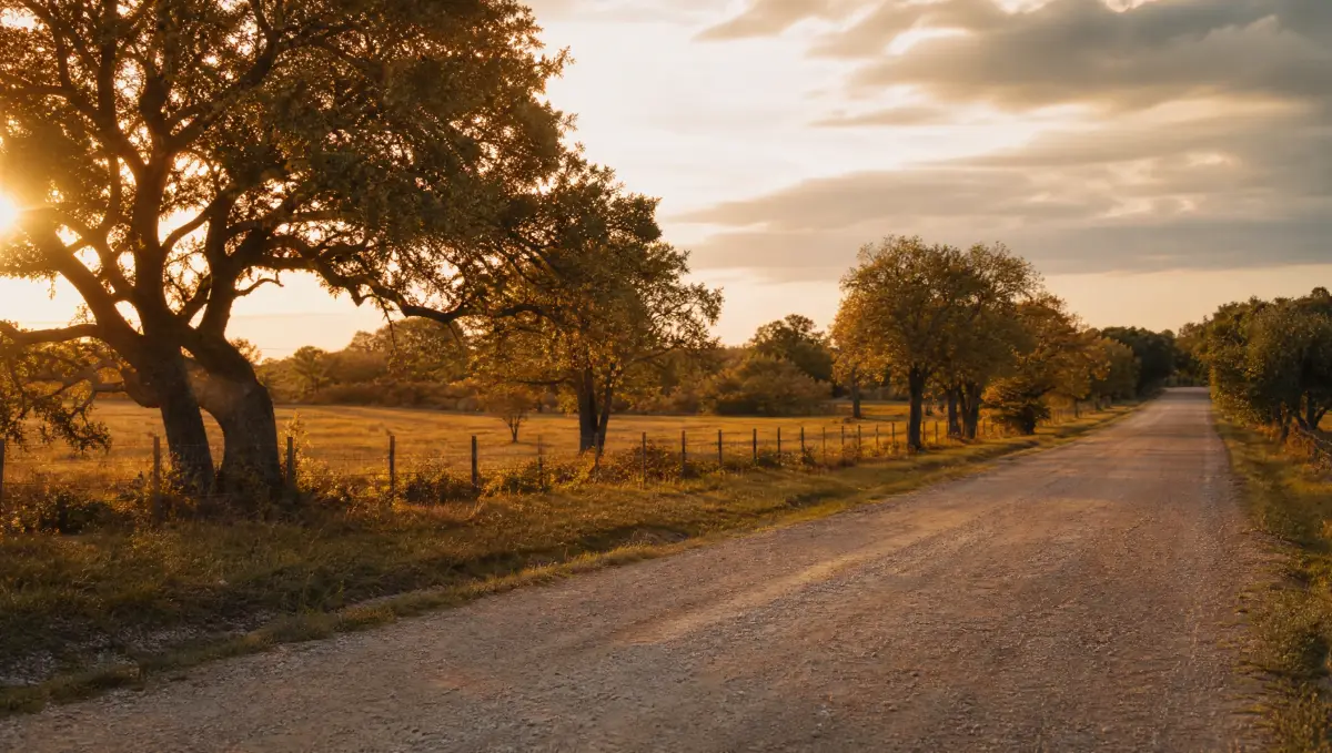 Central Texas countryside near Lee County at golden hour